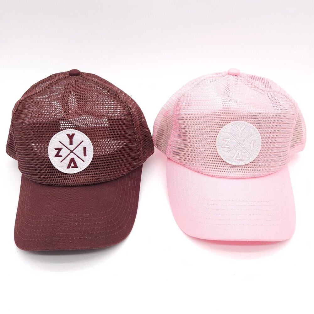 Zyia Active Mesh Snapback Hat Lot Of 2 Ball Cap Pink Brown Unisex Adult Athletic
